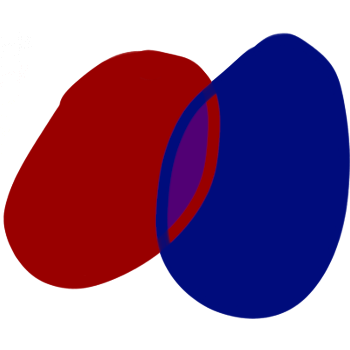 a blue and a red circle intersecting like a Venn diagram to turn purple